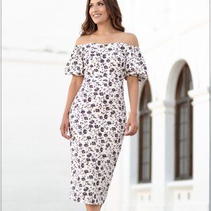 GFLOCK Women Dress White and Black Dress Size 12 Off Shoulder Pre-Owned